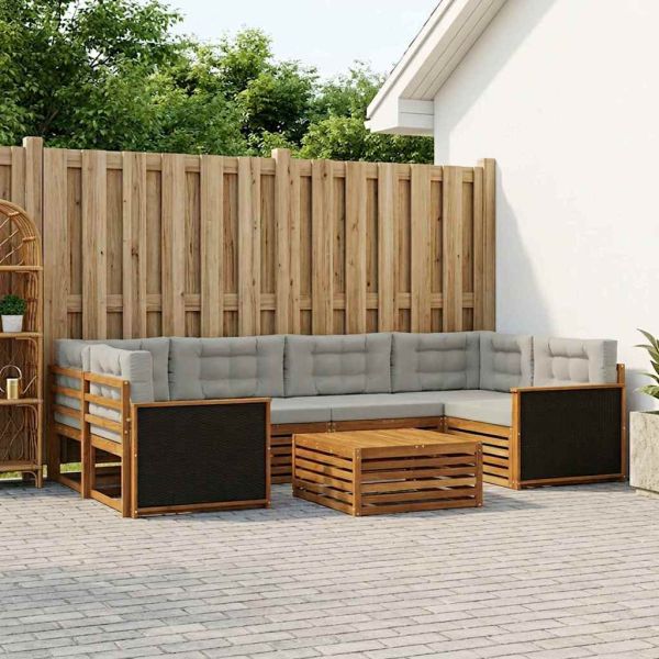 Комплект дивани за открито 7 pcs Натурално и светлосиво