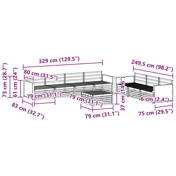 Комплект дивани за открито 8 pcs Натурално 79 x 79 x 37 см