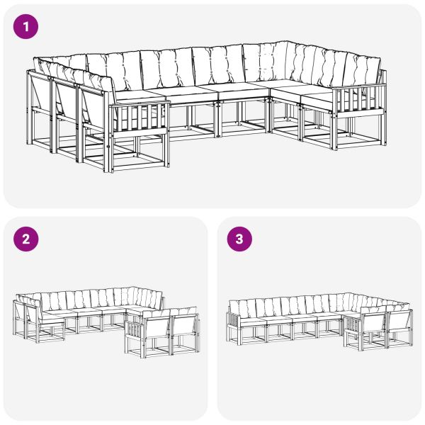 Комплект дивани за открито 9 pcs Бяло и светлосиво
