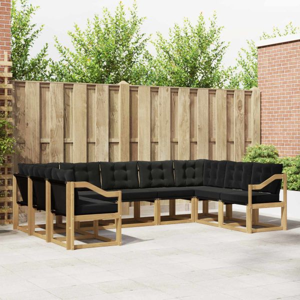 Комплект дивани за открито с възглавница 9 pcs Бяло и черно