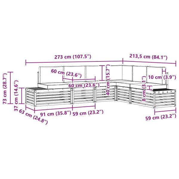 Комплект дивани за открито Бяло 273 x 213,5 x 73 см Полиестер