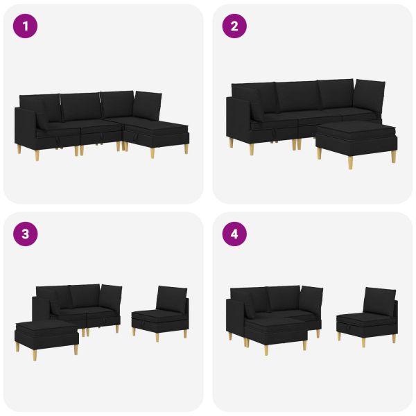 Комплект мебели за всекидневна 4 pcs Черно Текстил