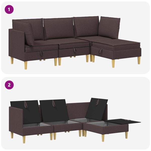 Комплект мебели за всекидневна 4 pcs Тъмен кафяв Текстил