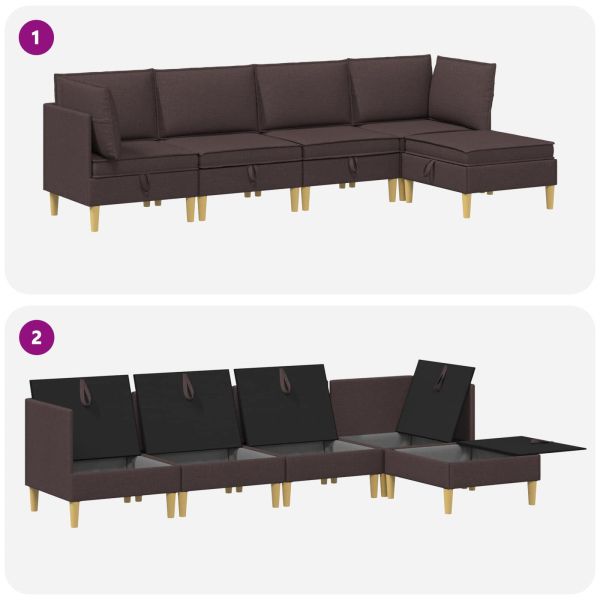 Комплект мебели за всекидневна 5 pcs Тъмен кафяв Текстил
