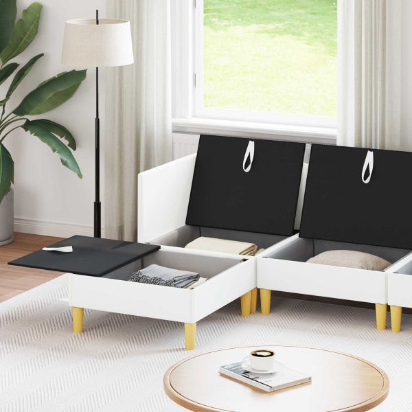 Комплект мебели за всекидневна с възглавница 5 pcs Бяло Текстил