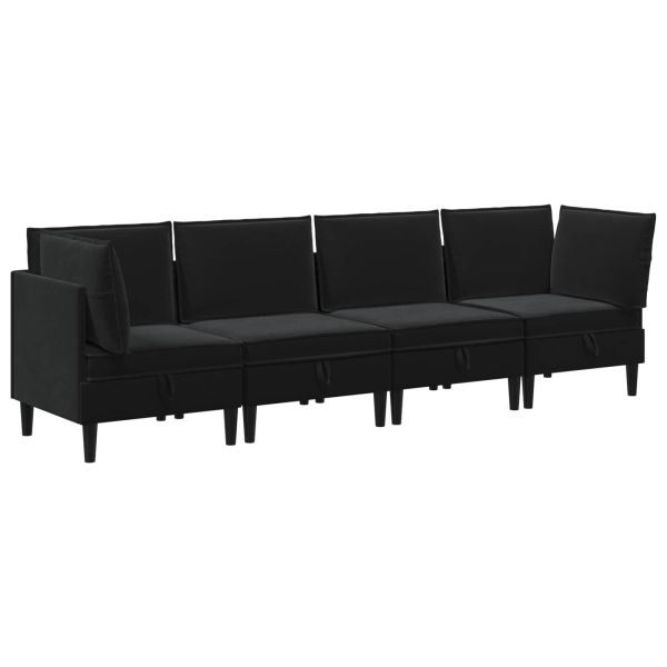 Комплект мебели за всекидневна с възглавница 4 pcs Черно Кадифе