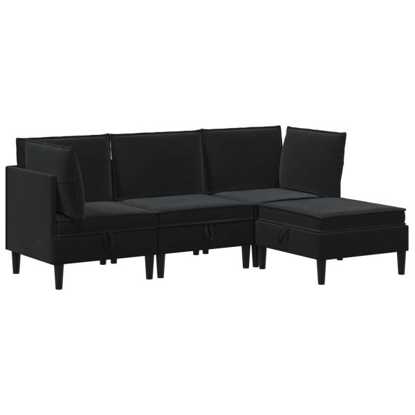 Комплект мебели за всекидневна с възглавница 4 pcs Черно Кадифе