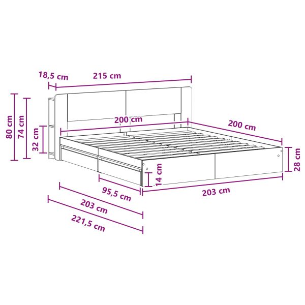Леглово рамо с хранилище с чекмедже Сив Сонома 200 x 200 cm