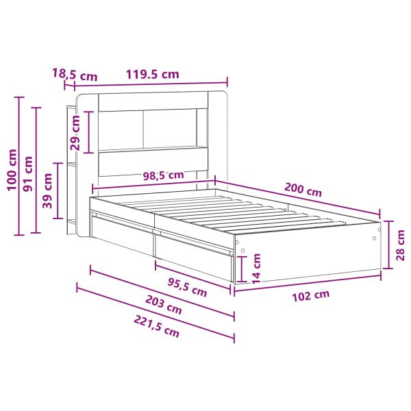 Леглово рамо с хранилище с чекмедже Сив Сонома 100 x 200 cm