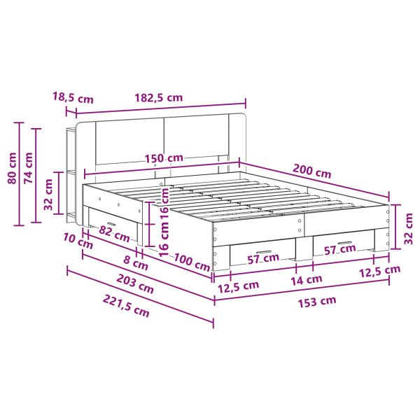 Леглово рамо с хранилище с таблото Опушен дъб 150 x 200 cm