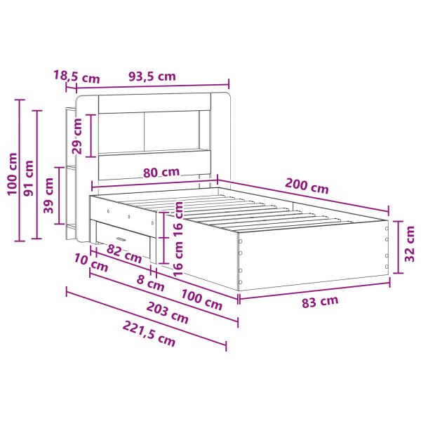 Леглово рамо с хранилище с таблото Дъб артизан 80 x 200 cm