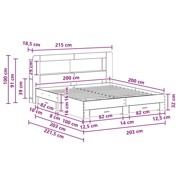 Леглово рамо с хранилище с таблото Бетонно сиво 200 x 200 cm