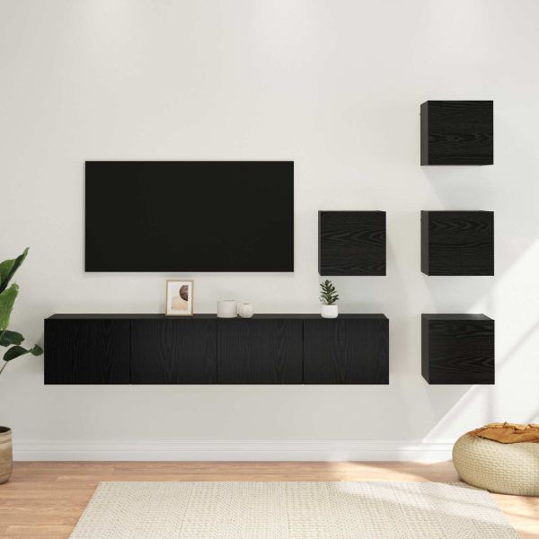 Комплект ТВ шкаф 6 pcs 80 x 30 x 30 см Черен дъб