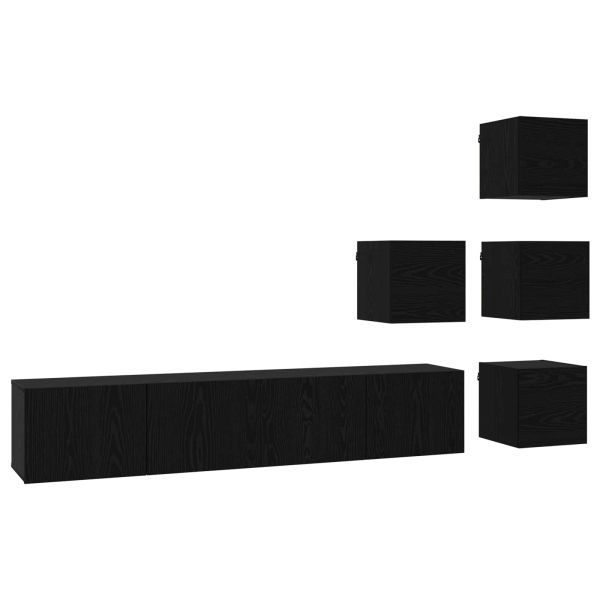 Комплект ТВ шкаф 6 pcs 80 x 30 x 30 см Черен дъб