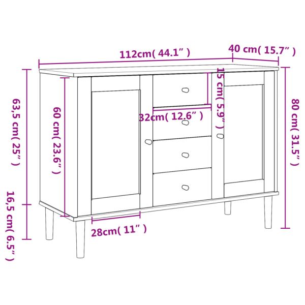 Сайдборд "SENJA" ратанова визия черен 112x40x80 см бор масив