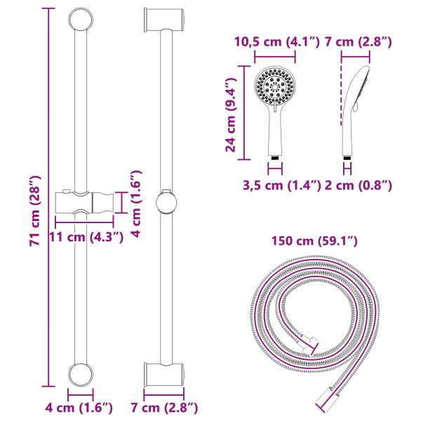 Комплект душ система Черно 71 cm Неръждаема стомана