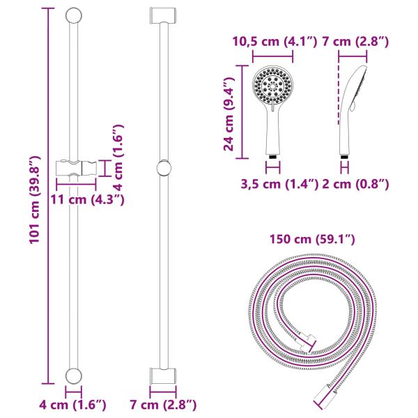 Комплект душ система Черно 101 cm Неръждаема стомана