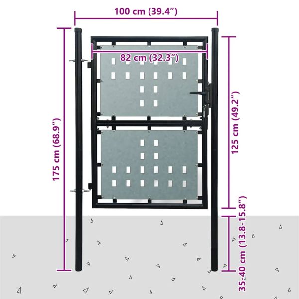 Черна оградна порта с единична врата 100x125 см