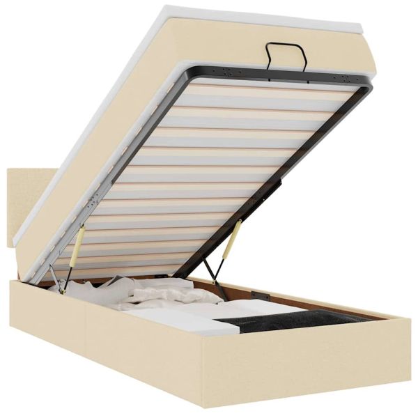 Османска легло с матрак и LED, кремаво, 90x200 см, плат