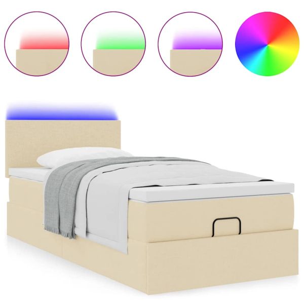 Османска легло с матрак и LED, кремаво, 90x200 см, плат