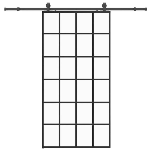 Плъзгаща се врата с механизъм черна 102x205 см ESG стъкло