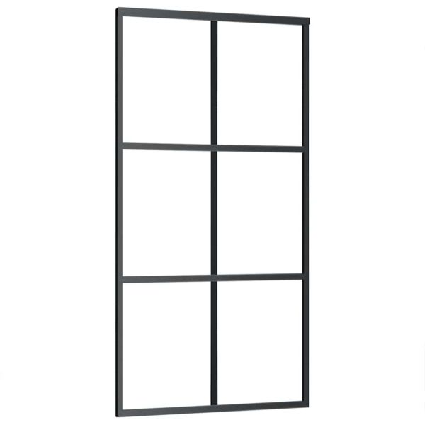 Плъзгаща се врата с механизъм черна 102x205 см ESG стъкло