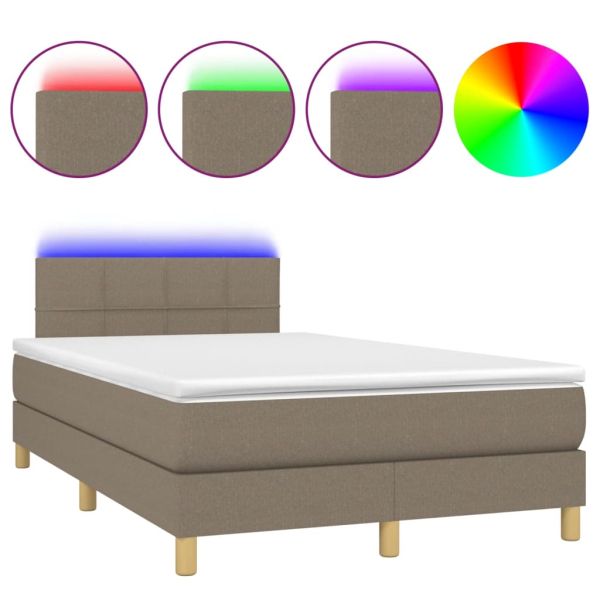 Боксспринг легло с матрак и LED, таупе, 120x190 см, плат