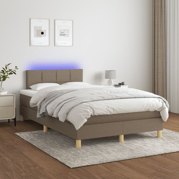 Боксспринг легло с матрак и LED, таупе, 120x190 см, плат
