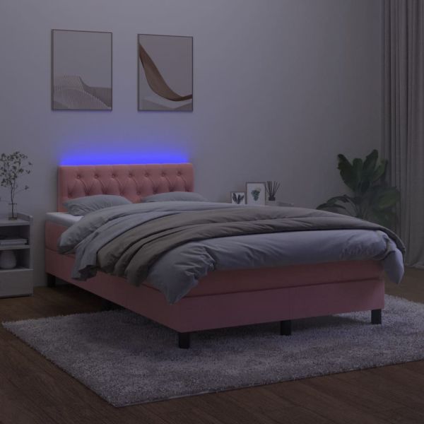 Боксспринг легло с матрак и LED, черно, 120x190 см, кадифе