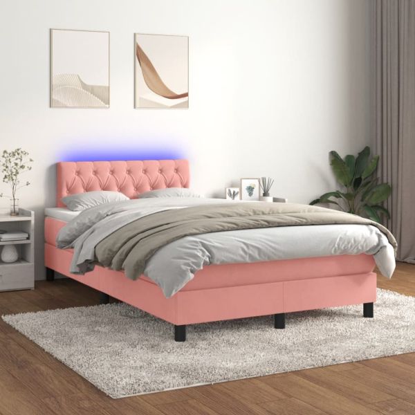 Боксспринг легло с матрак и LED, черно, 120x190 см, кадифе