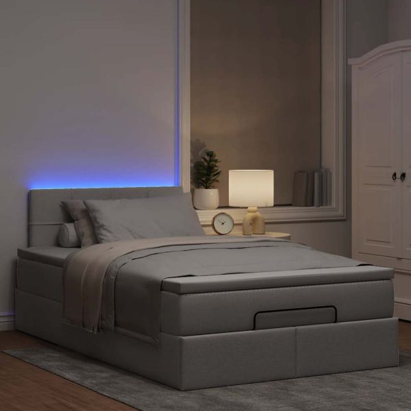 Османска легло с матрак и LED, таупе, 120x190 см, плат