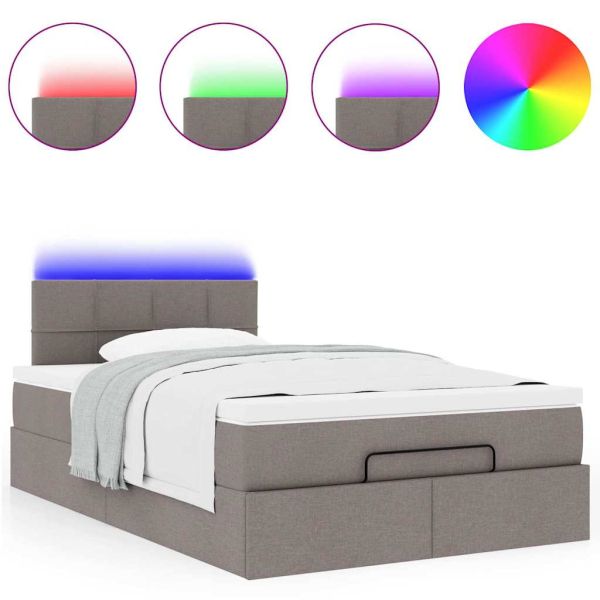 Османска легло с матрак и LED, таупе, 120x190 см, плат