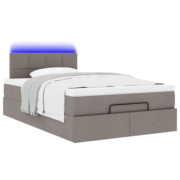 Османска легло с матрак и LED, таупе, 120x190 см, плат