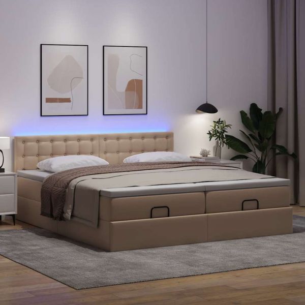 Османска легло с матраци&LED капучино 180x200см изкуствена кожа