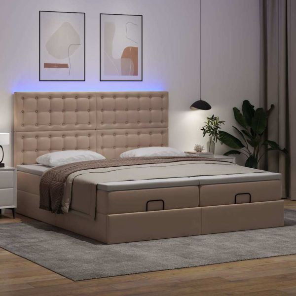 Османска легло с матраци&LED капучино 180x200см изкуствена кожа