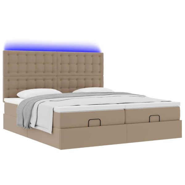 Османска легло с матраци&LED капучино 180x200см изкуствена кожа