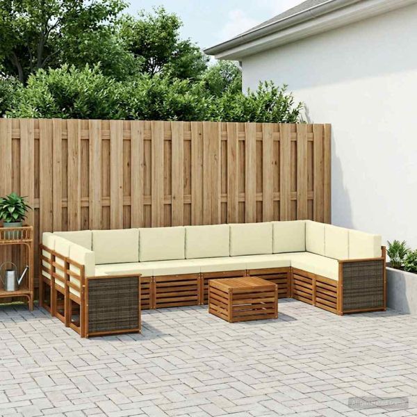 Комплект дивани за открито 8 pcs Натурален и Крема