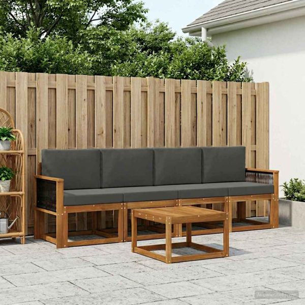 Комплект дивани за открито 4 pcs Натурален и Антрацит