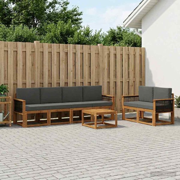 Комплект дивани за открито 6 pcs Натурален и Антрацит