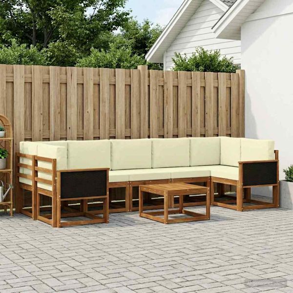 Комплект дивани за открито 6 pcs Натурален и Крема