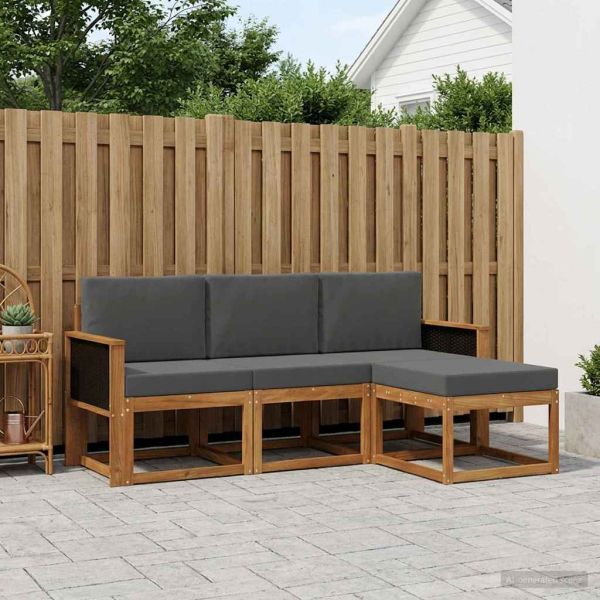 Комплект дивани за открито 4 pcs Натурален и Антрацит