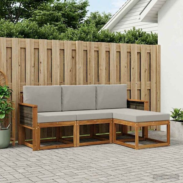Комплект дивани за открито 4 pcs Натурално и светлосиво