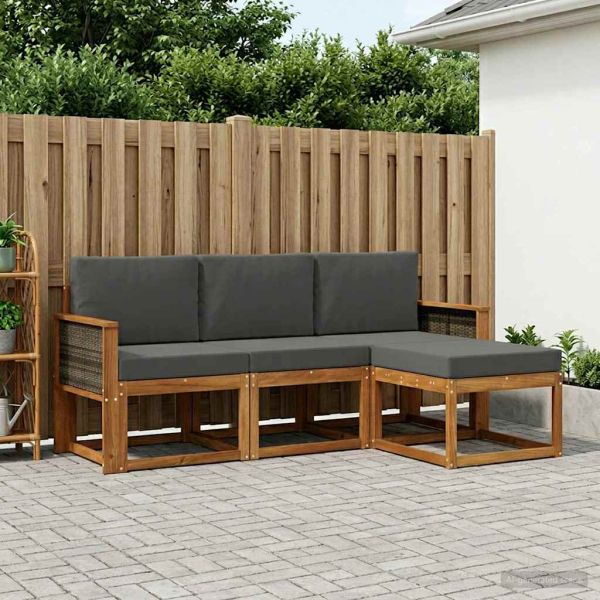 Комплект дивани за открито 4 pcs Натурален и Антрацит