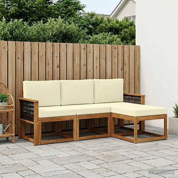 Комплект дивани за открито 4 pcs Натурален и Крема