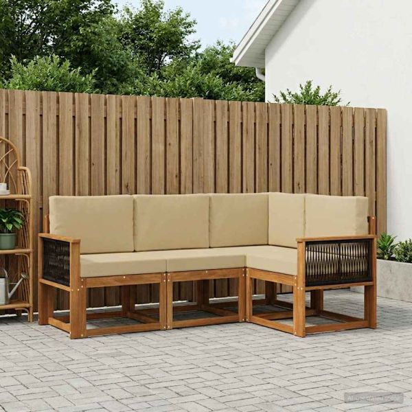 Комплект дивани за открито 4 pcs Натурален и Бежов Полиестер