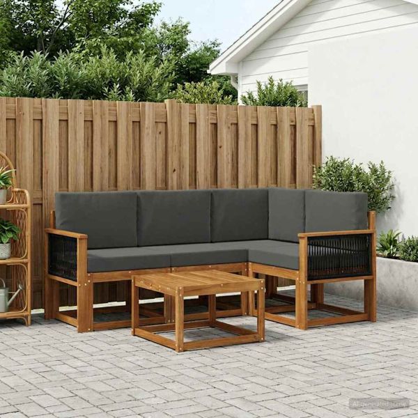 Комплект дивани за открито 5 pcs Натурален и Антрацит Полиестер