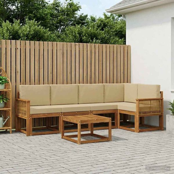 Комплект дивани за открито 6 pcs Натурален и Бежов