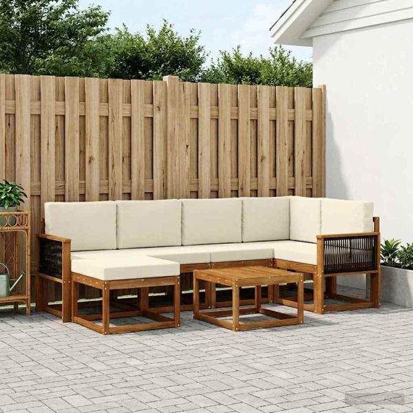 Комплект дивани за открито 7 pcs Натурален и Крема