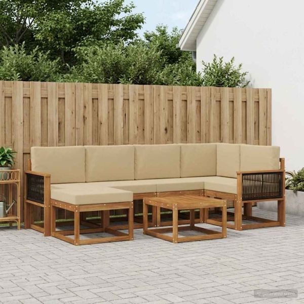 Комплект дивани за открито 7 pcs Натурален и Бежов