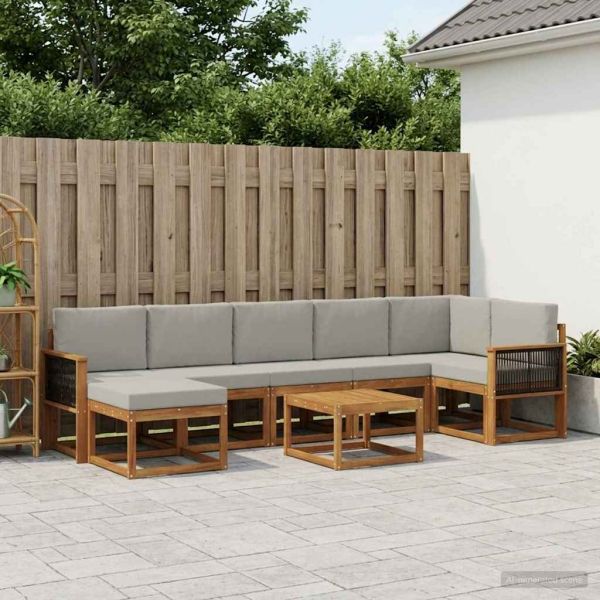 Комплект дивани за открито 8 pcs Натурално и светлосиво